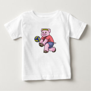 T-shirt Pour Bébé Cochon de sport avec volleyball