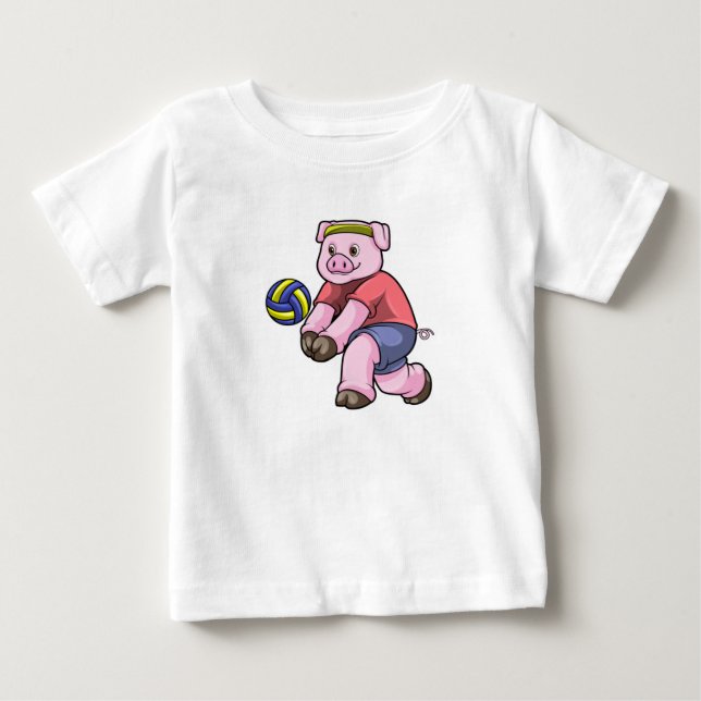 T-shirt Pour Bébé Cochon de sport avec volleyball (Devant)