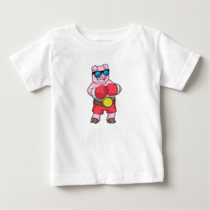 T-shirt Pour Bébé Cochon en boîte avec gants de boxe