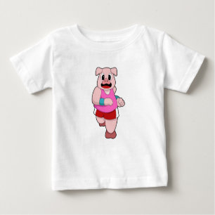 T-shirt Pour Bébé Cochon en cours d'exécution