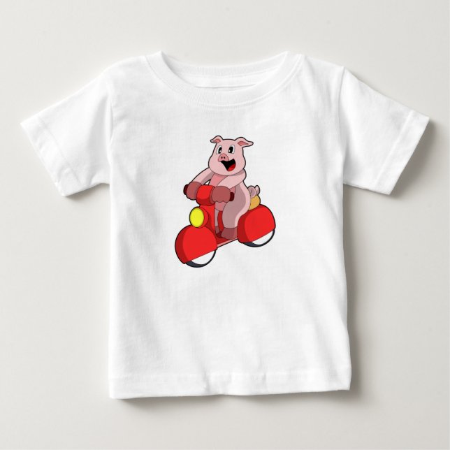 T-shirt Pour Bébé Cochon en vélo avec Scooter (Devant)