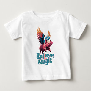 T-shirt Pour Bébé Cochon mignon avec ailes colorées   Croire en la m