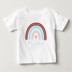 T-shirt Pour Bébé Coeur Boho arc-en-ciel avec nom personnalisé
