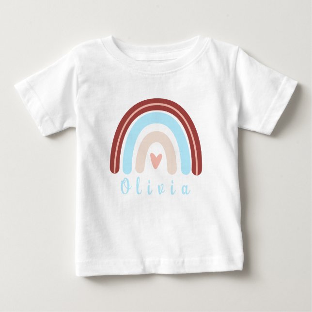 T-shirt Pour Bébé Coeur Boho arc-en-ciel avec nom personnalisé (Devant)