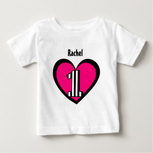 T-shirt Pour Bébé Coeur rayé de 1 an V9 de nombre de premier