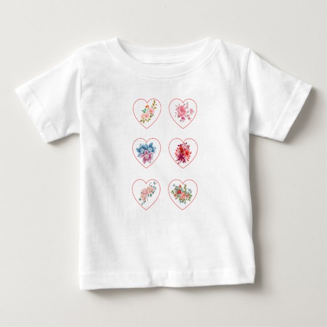 T-shirt Pour Bébé Coeurs avec fleurs (Devant)