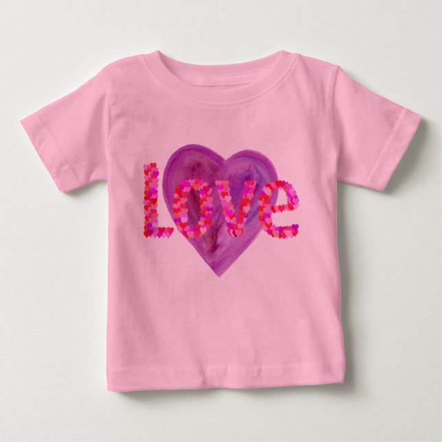 T-shirt Pour Bébé Cœurs d'amour rose et violet (Devant)