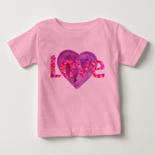 T-shirt Pour Bébé Cœurs d'amour roses et violets (Devant)