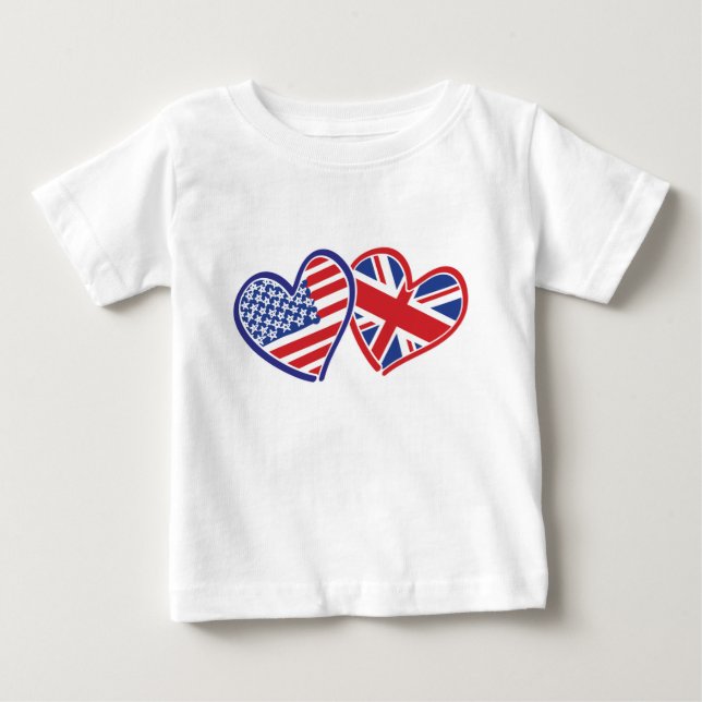 T-shirt Pour Bébé Coeurs du drapeau américain et britannique (Devant)