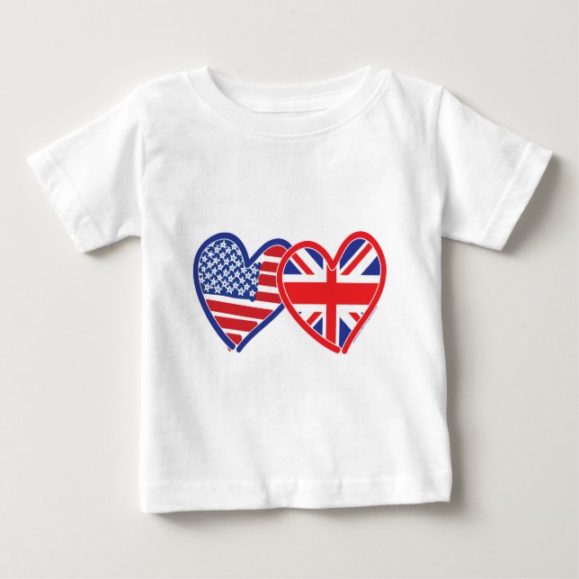 T-shirt Pour Bébé Coeurs du drapeau américain/Union Jack (Devant)