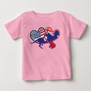 T-shirt Pour Bébé Coeurs du drapeau australien et américain