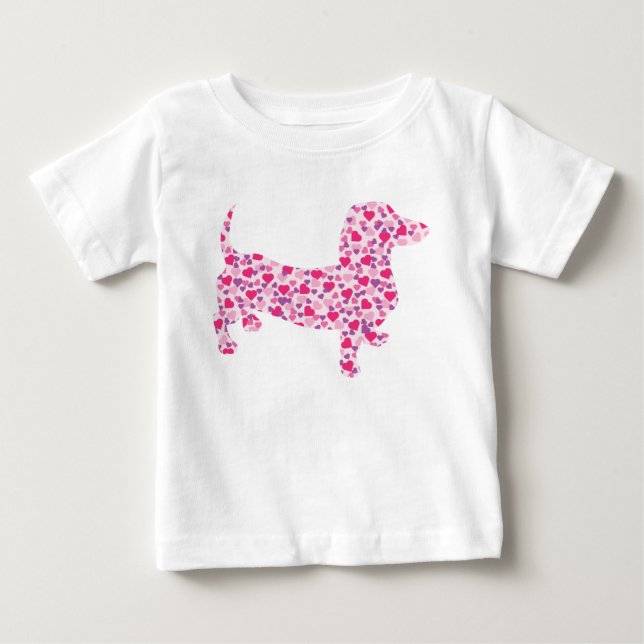 T-shirt Pour Bébé Coeurs roses Dacshund (Devant)
