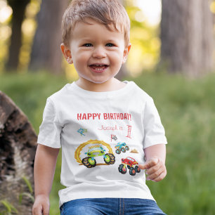 T-shirt Pour Bébé Colful Birthday Boy Monster Trucks with Age