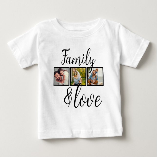 T-shirt Pour Bébé Collage photo personnalisé de famille et d'amour (Devant)