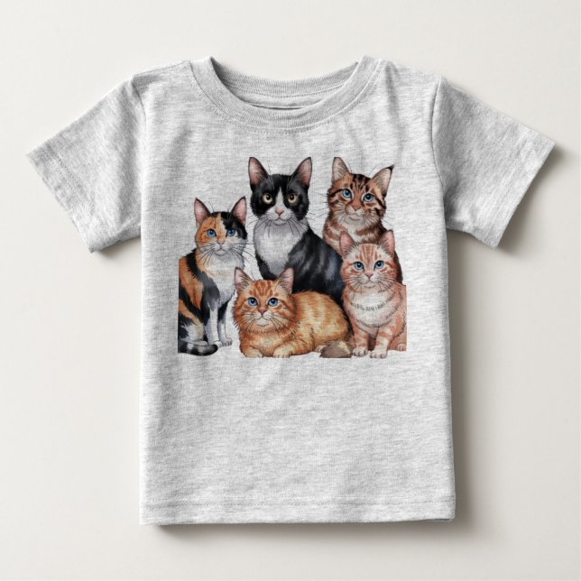 T-shirt Pour Bébé Collection de chats ‏ aquarelle (Devant)