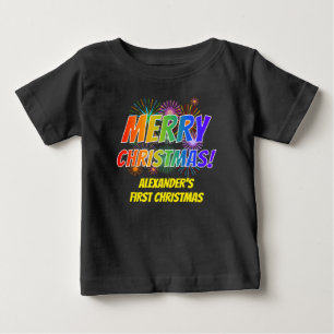 T-shirt Pour Bébé Coloré "Joyeux NOËL !", Feu d'artifice, Nom