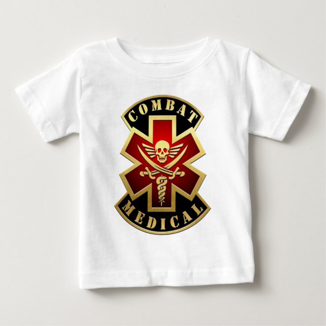 T-shirt Pour Bébé Combattre le patchs croisé crâne et épées Médicale (Devant)