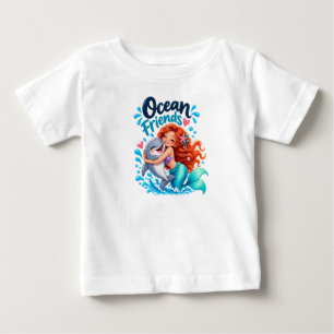 T-shirt Pour Bébé Conception de dauphin amis de l'océan de sirène mi