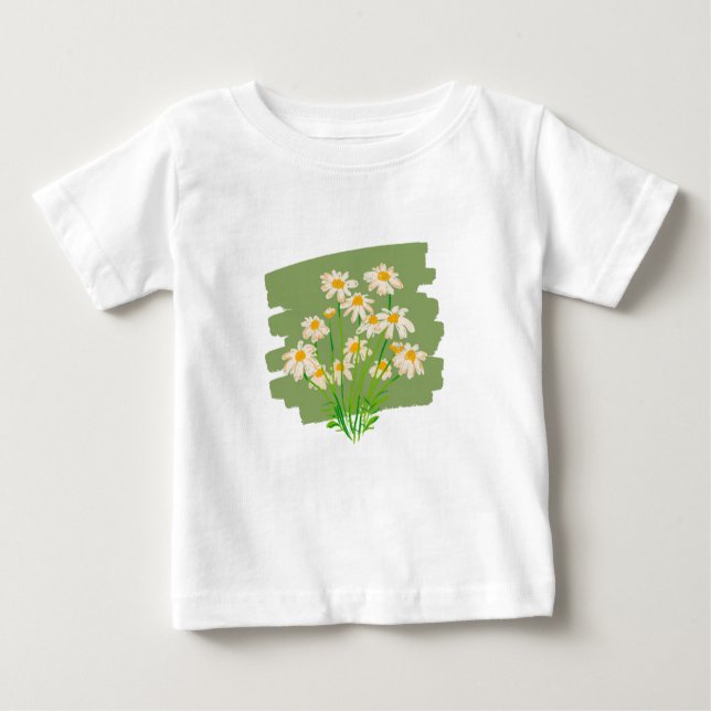 T-shirt Pour Bébé Conception Florale Rustique sur Fond Vert (Devant)