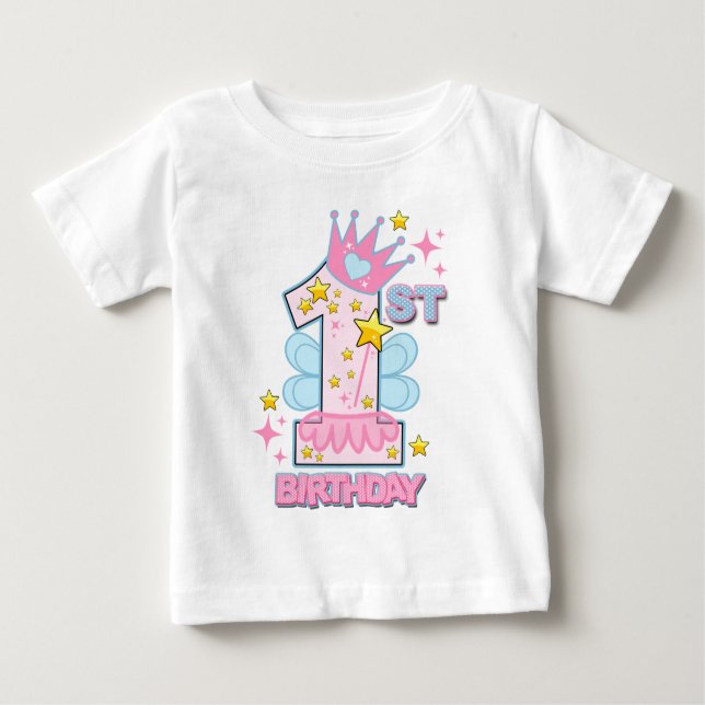 T-shirt Pour Bébé Conception personnalisée de fée de premier anniver (Devant)