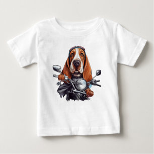 T-shirt Pour Bébé Cool chien biker, joli basset hound chien conducte