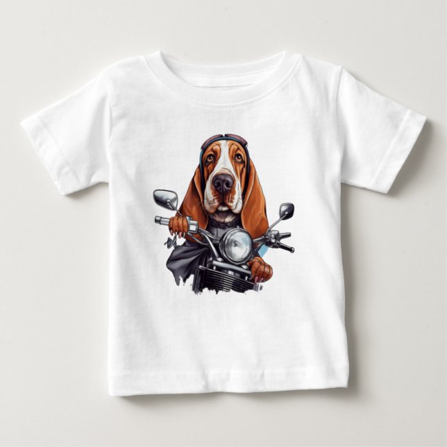 T-shirt Pour Bébé Cool chien biker, joli basset hound chien conducte (Devant)