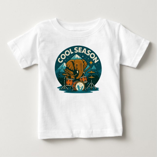 T-shirt Pour Bébé Cool SAISON Elephant Drummer Design graphique bébé (Devant)