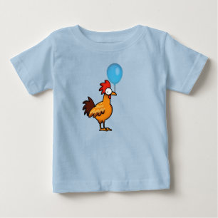 T-shirt Pour Bébé Coq de dessin animé tenant un ballon bleu
