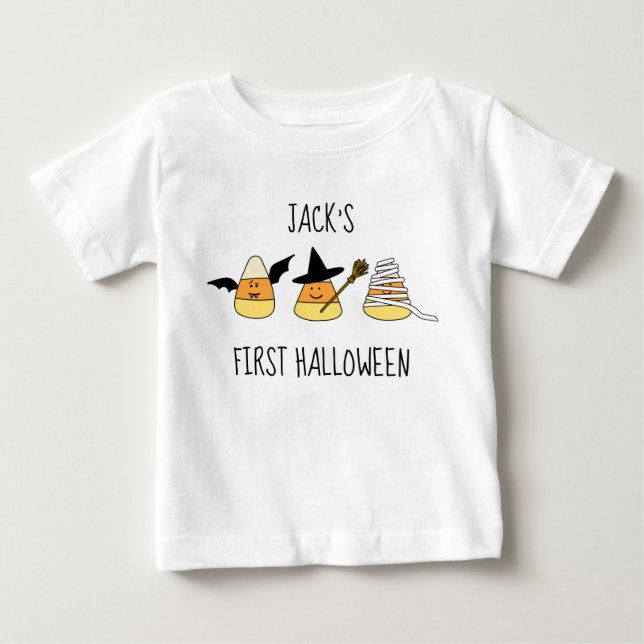 T-shirt Pour Bébé Corne à bonbons d'Halloween personnalisé (Devant)