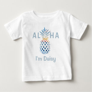 T-shirt Pour Bébé Coucher de soleil d'ananas et Vagues d'océan bleu 