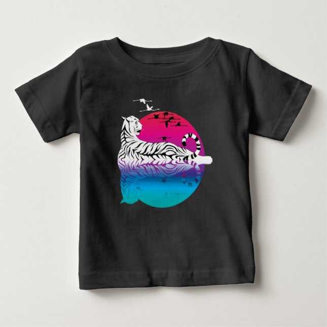 T-shirt Pour Bébé Coucher de soleil de tigre blanc (Devant)