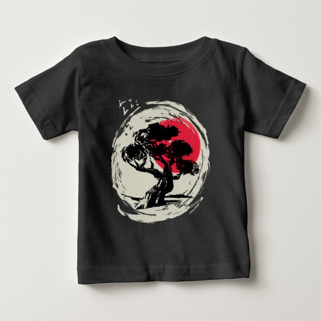 T-shirt Pour Bébé Coucher de soleil japonais Bonsai Art (Devant)