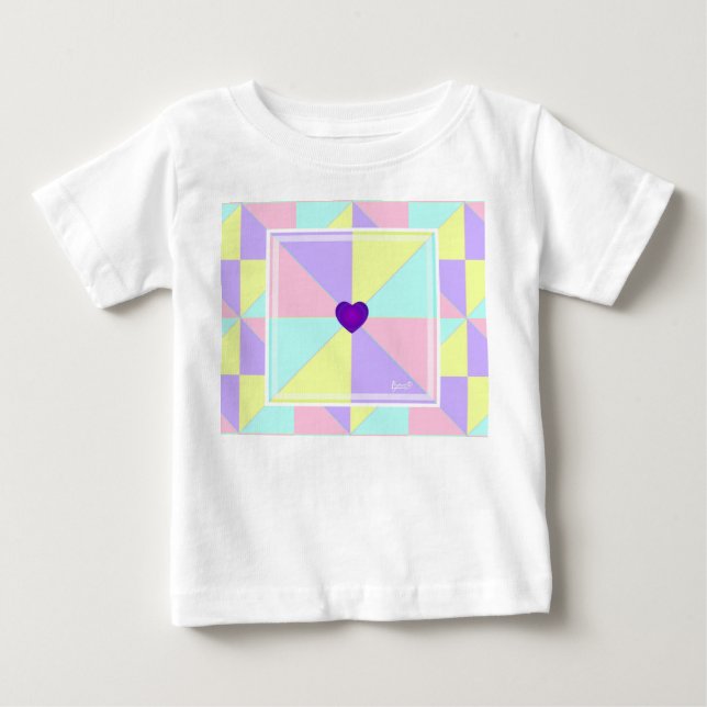 T-shirt Pour Bébé Couleurs pastel & cœurs violets qui battent (Devant)