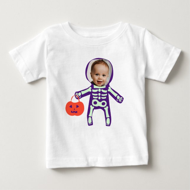 T-shirt Pour Bébé Coupe photo personnalisée ou traiter squelette Hal (Devant)
