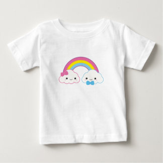 T-shirt Pour Bébé Couple Clouds Kawaii avec arc-en-ciel