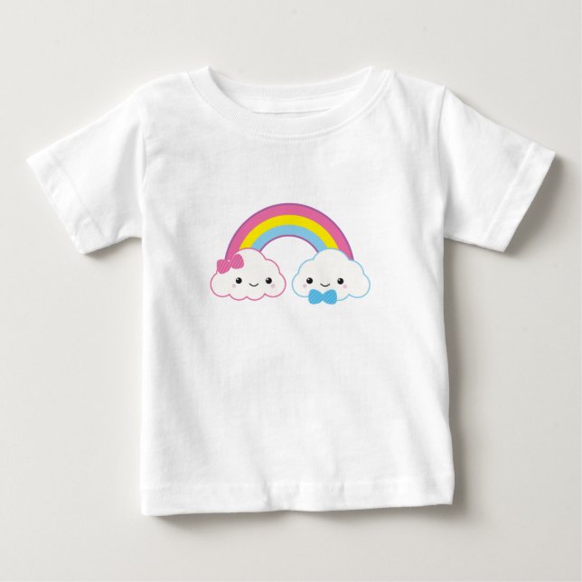 T-shirt Pour Bébé Couple Clouds Kawaii avec arc-en-ciel (Devant)