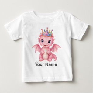 T-shirt Pour Bébé Couronne de dragon de fantaisie rose personnalisée
