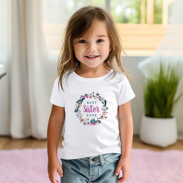 T-shirt Pour Bébé Couronne florale boho Meilleure sœur jamais (Créateur téléchargé)