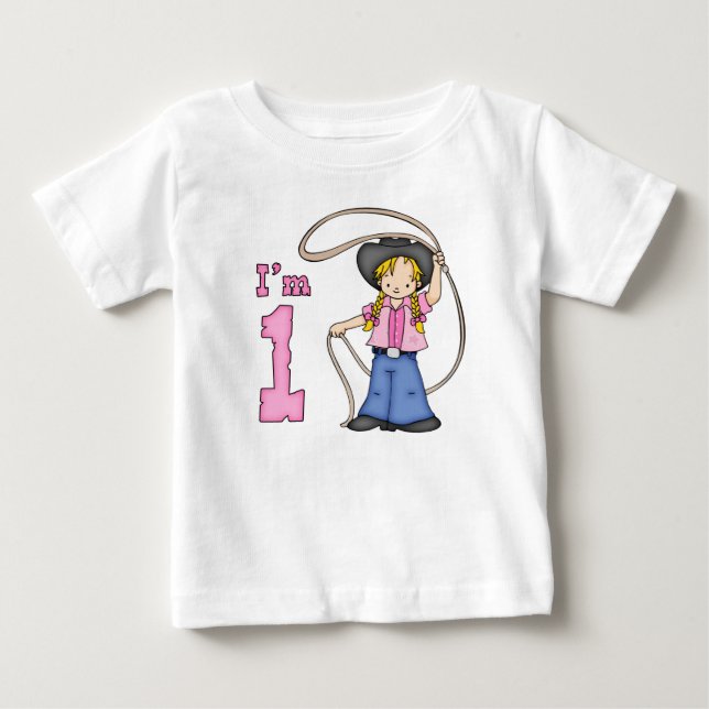T-shirt Pour Bébé Cowgirl Roper 1er anniversaire (Devant)