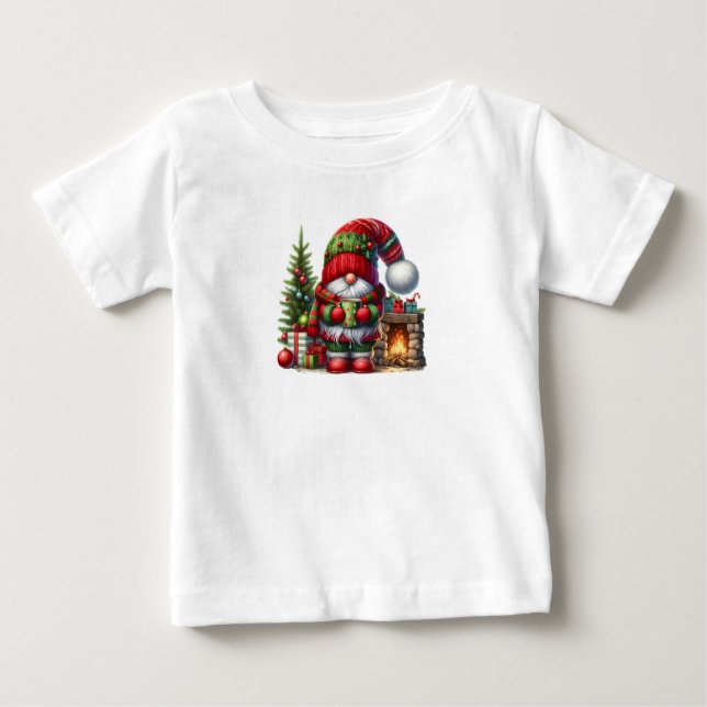 T-shirt Pour Bébé Cozy Christmas Gnome Art – Festive Holiday (Devant)