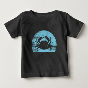 T-shirt Pour Bébé Crabe Rétro Vintage 60s 70s Coucher de soleil Bleu