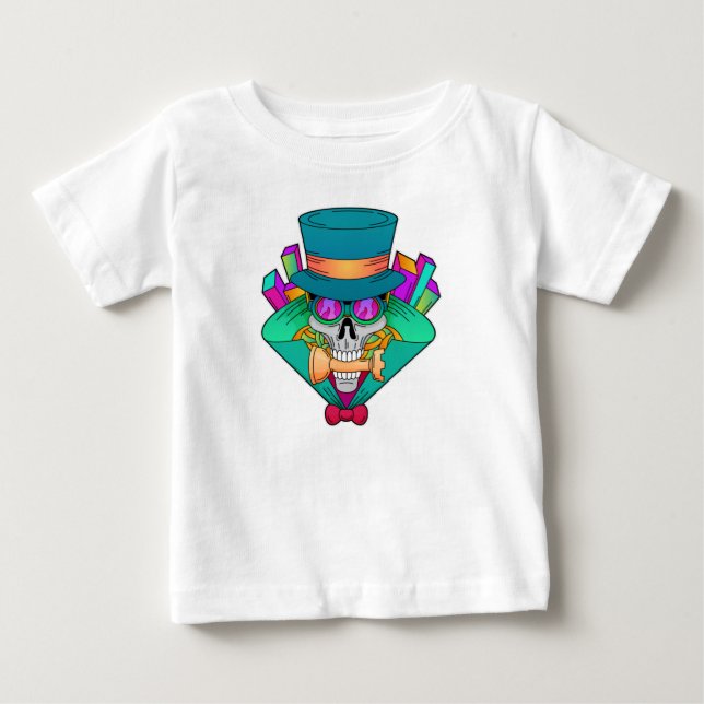 T-shirt Pour Bébé Crâne aux échecs avec pièce d'échecs Rook (Devant)