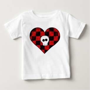 T-shirt Pour Bébé Crâne goth punk mignon en à damiers coeur rouge
