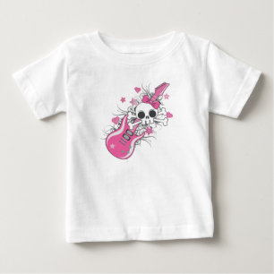 T-shirt Pour Bébé Crâne mignon avec guitare rose