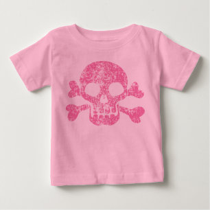 T-shirt Pour Bébé Crâne rose usé et Crossbones T-shirt bébé