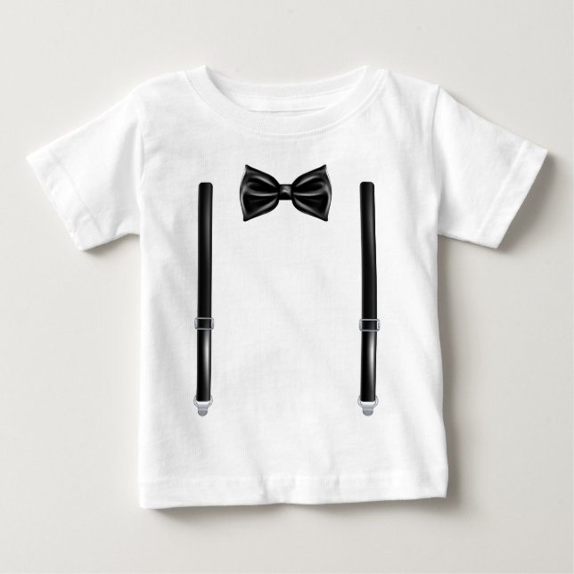 T-shirt Pour Bébé Cravate De Bow Avec Suspendants - Bowtie Pour Mari (Devant)