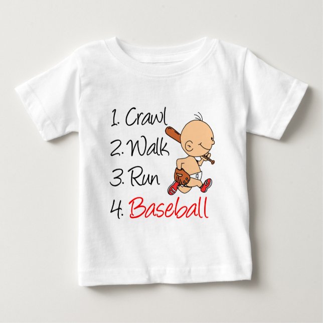 T-shirt Pour Bébé Crawl Walk Run Baseball (Devant)