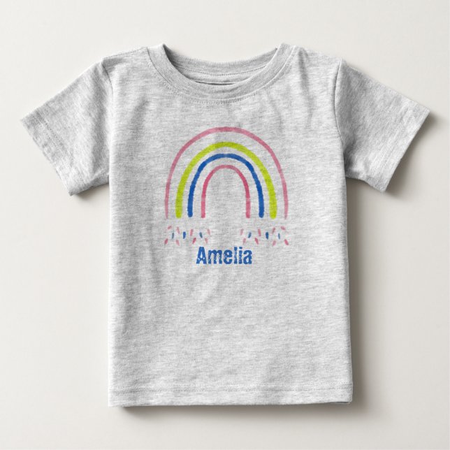 T-shirt Pour Bébé Crayon Rainbow Confetti Personnalisé (Devant)