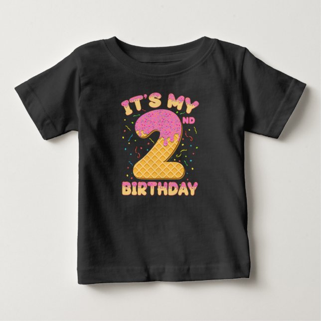 T-shirt Pour Bébé Crème glacée mignonne C'est mon 2ème anniversaire  (Devant)