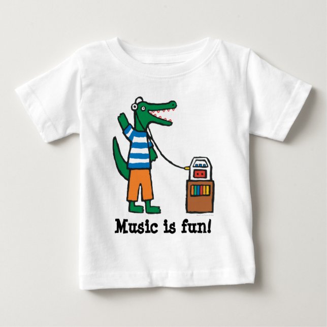 T-shirt Pour Bébé Crocodile cool écoute de la musique (Devant)